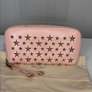 Jimmy Choo Pink Wallet with Gold Star Accents and a dust bag